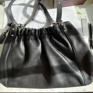 Katee Black Soft Genuine Pebbled Leather 3-section Purse Handbag